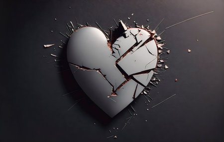 Broken heart on black background. Concept: Love and divorce.の素材