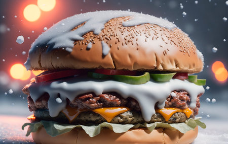 Hamburger with ice and snow.の素材