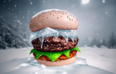 Hamburger with ice and snow.の素材