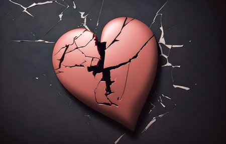 Broken heart on black background. Concept: Love and divorce.の素材