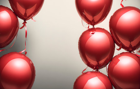 Red balloons with ribbons on a white background.の素材