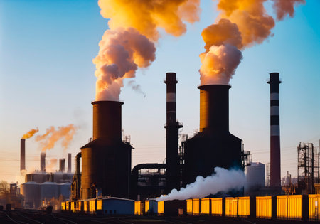 Factory polluting the environment, ecology conceptの素材