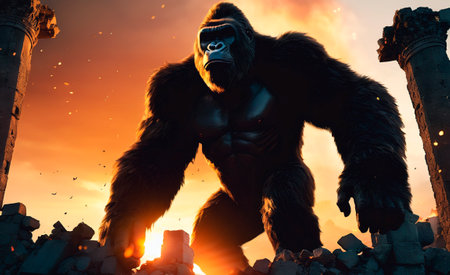 King Kong. Frightening giant monkey. Generative AI.の素材