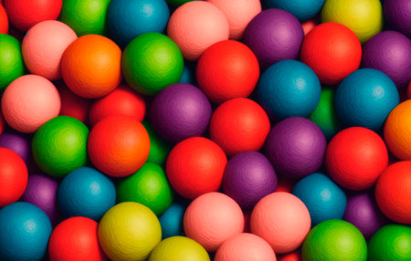 Colorful plastic balls background. Top view of colorful plastic balls.の素材