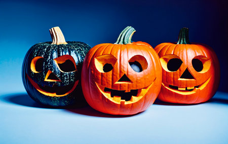 pumpkins. Halloween pumpkin. Pumpkins with cut out scary physiognomy. Generative AIの素材