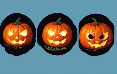 pumpkins. Halloween pumpkin. Pumpkins with cut out scary physiognomy. Generative AIの素材