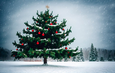 Beautiful Christmas tree in the forestの素材