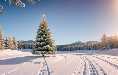 Beautiful Christmas tree in the forestの素材
