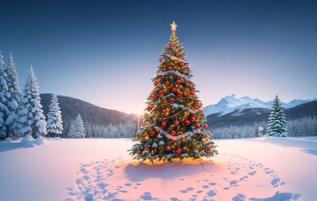 Beautiful Christmas tree in the forestの素材