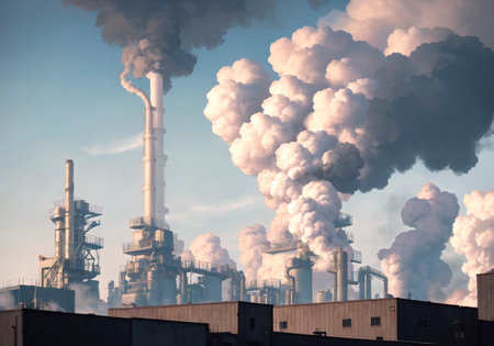 Factory polluting the environment, ecology conceptの素材