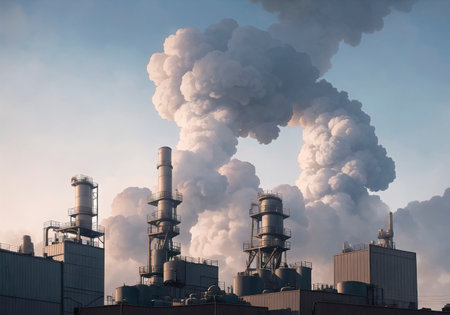 Factory polluting the environment, ecology conceptの素材