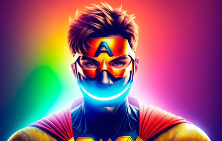 Portrait of a handsome young man in superhero costume.の素材