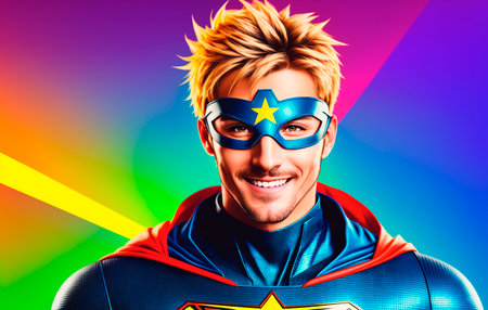 Portrait of a handsome young man in superhero costume.の素材