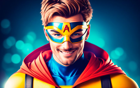 Portrait of a handsome young man in superhero costume.の素材