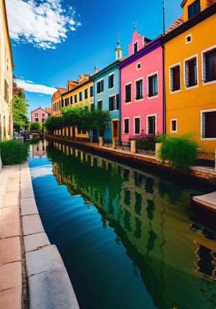 Colorful houses along a canalの素材