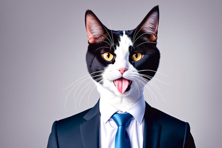 Funny cat in a business suit and tie.の素材