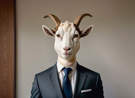 Portrait of a goat in a suit and tieの素材
