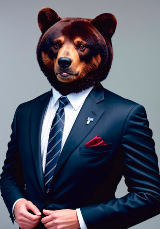 Portrait of a businessman bear in a business suitの素材