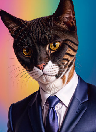 Portrait of a businessman's cat in a suit and tieの素材