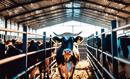 Cows in a farm. Cowshed. Dairy cows.の素材