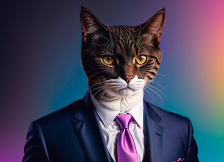 Portrait of a businessman's cat in a suit and tieの素材
