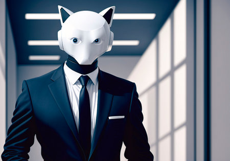 Businessman cyborg cat in suit and tieの素材