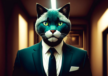 Portrait of a businessman's cat in a suit and tieの素材