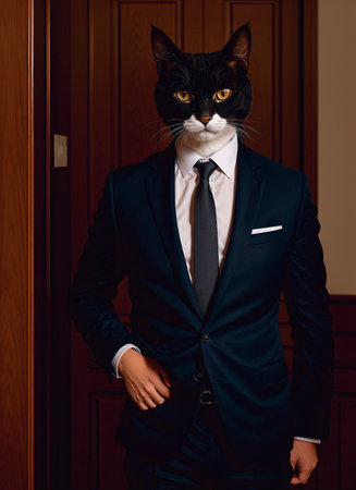 Portrait of a businessman's cat in a suit and tieの素材
