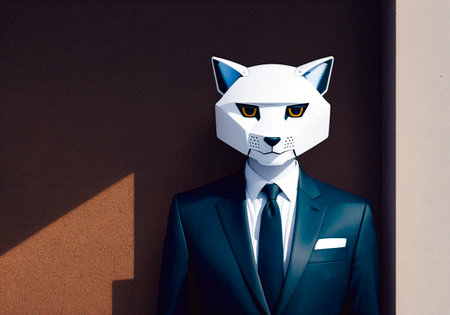 Businessman cyborg cat in suit and tieの素材
