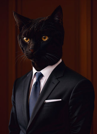 Portrait of a businessman's cat in a suit and tieの素材