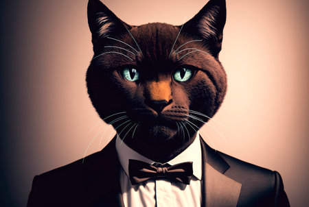Portrait of a businessman's cat in a suit and tieの素材