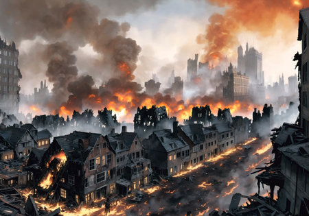 City destroyed by fireの素材