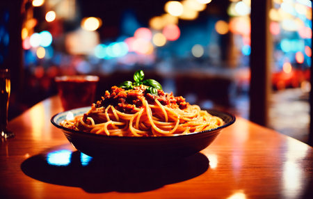 Spaghetti bolognese with tomato sauce and parmesan cheeseの素材