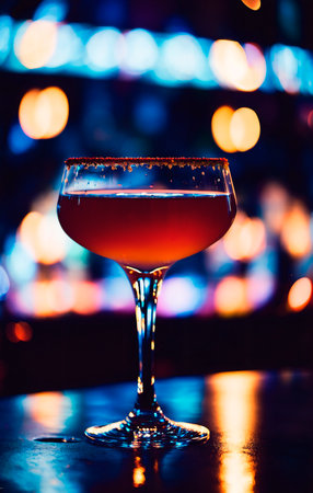 Alcohol cocktail drink on the table in restaurant with bokeh backgroundの素材