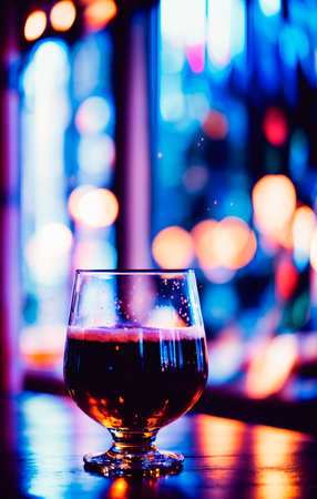 Alcohol cocktail drink on the table in restaurant with bokeh backgroundの素材