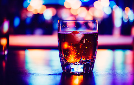 Alcohol cocktail drink on the table in restaurant with bokeh backgroundの素材