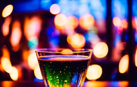 Alcohol cocktail drink on the table in restaurant with bokeh backgroundの素材