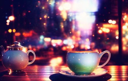 Cup of tea on the background of a beautiful bokehの素材