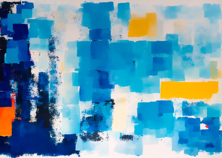 Watercolor background. Blue, red and white paint on paper.の素材