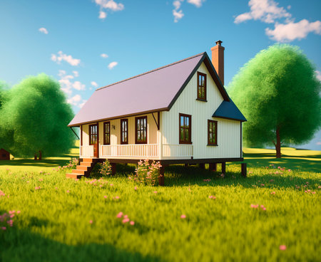 Beautiful house on a meadow in the countryside.の素材