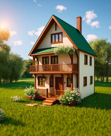 Beautiful house on a meadow in the countryside.の素材
