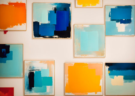 abstract background, painting on canvas with blue and black paint strokes.の素材