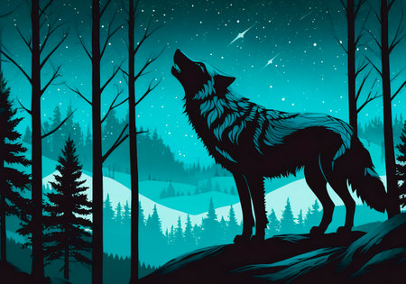 Wolf in the forest at night.の素材