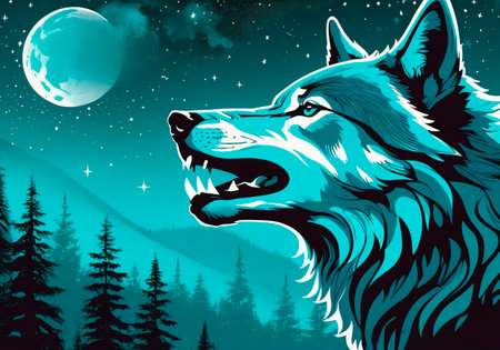 Wolf in the forest at night.の素材