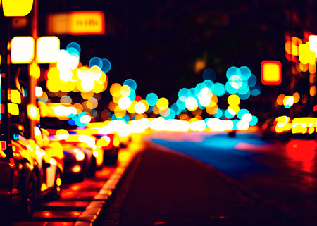 Abstract circular bokeh background of night city lights, defocusedの素材
