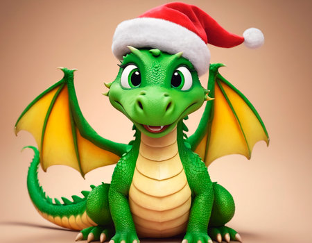 The green dragon in Santa Claus hat.の素材