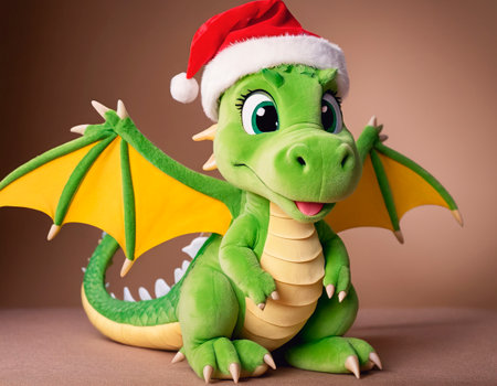 The green dragon in Santa Claus hat.の素材