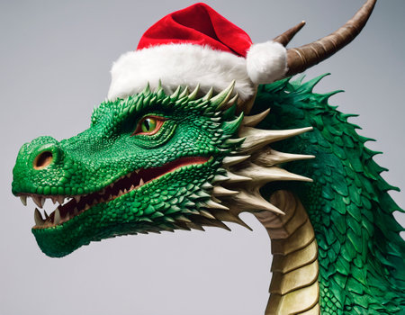 The green dragon in Santa Claus hat.の素材