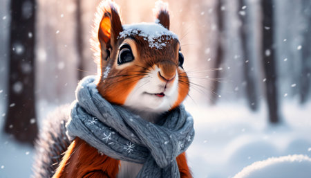 Cute squirrel in winter forestの素材
