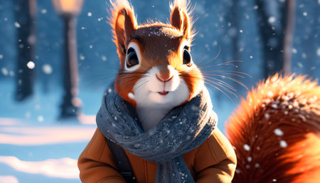 Cute squirrel in winter forestの素材